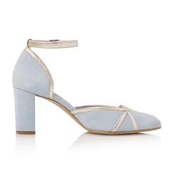 Fiarucci Bridal Nowi Bruidsschoenen Blauw -Droom Trouwjurk nowi soft blue suede leather gold 3